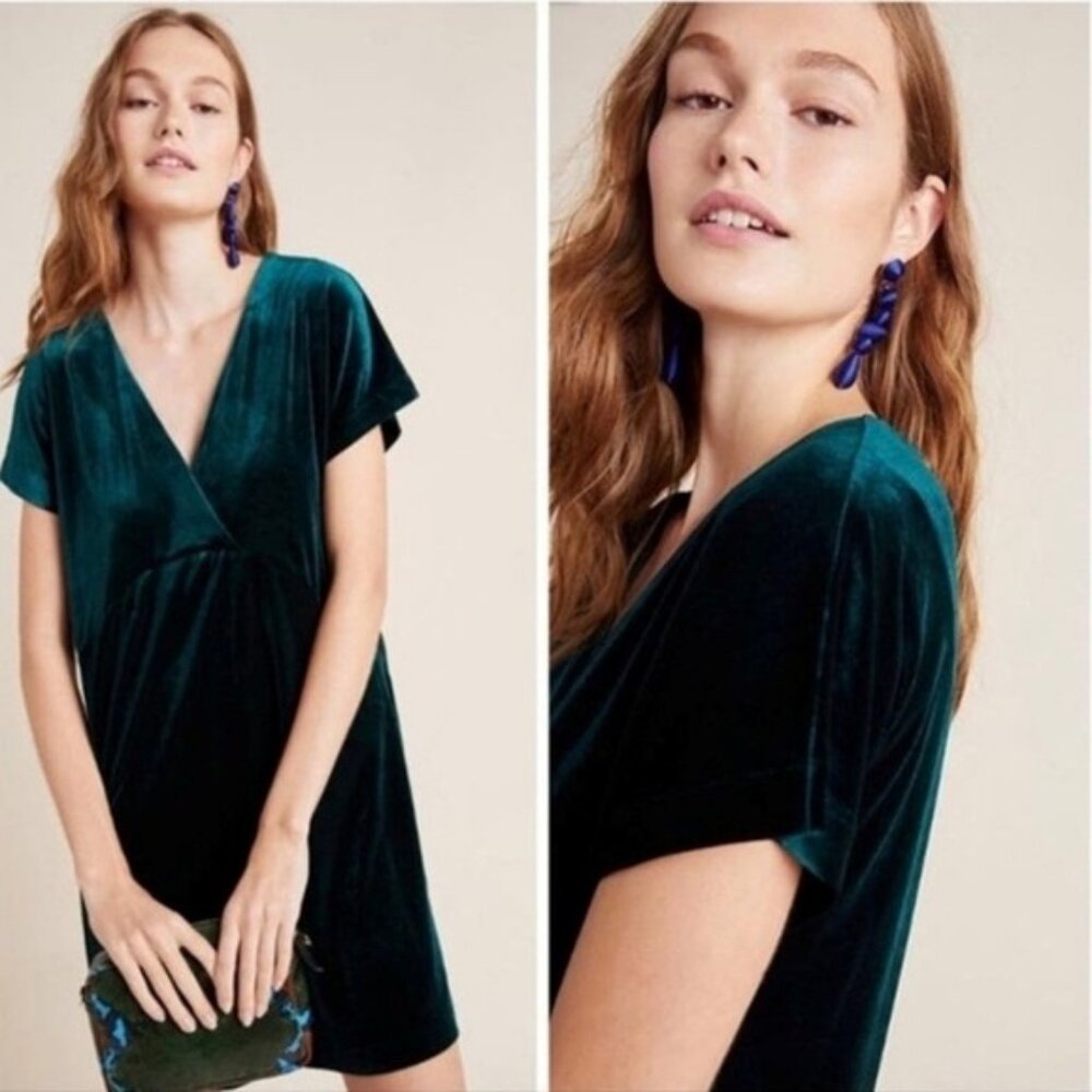 Anthropologie Sunday in Brooklyn Velvet Teal Mini Dress Size Small